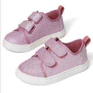 Toms Toddler Ballet Pink Glitter Lenny Double Strap Sneaker